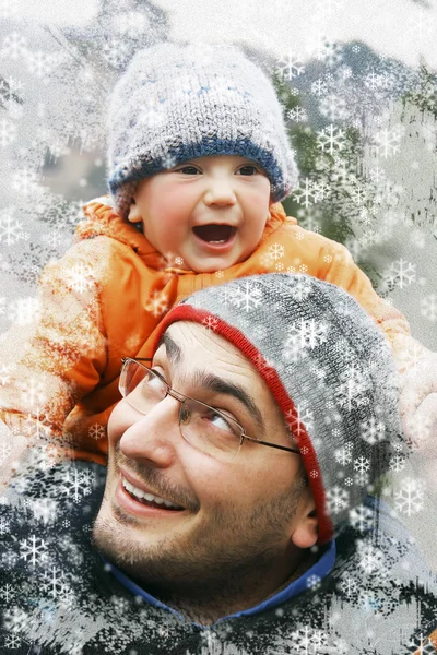 Ojciec i syn zimowy portret — Zdjęcie stockowe