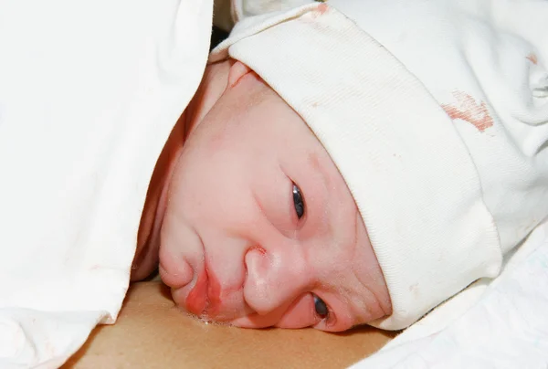 Just born baby on mother's breast — Stock Photo, Image