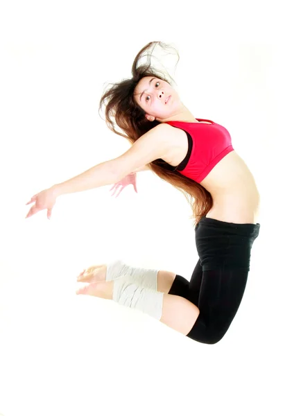 Fitness menina pulando sobre branco — Fotografia de Stock