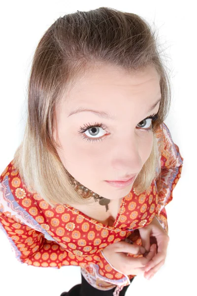 Grappige portret van aantrekkelijk meisje over Wit — Stockfoto