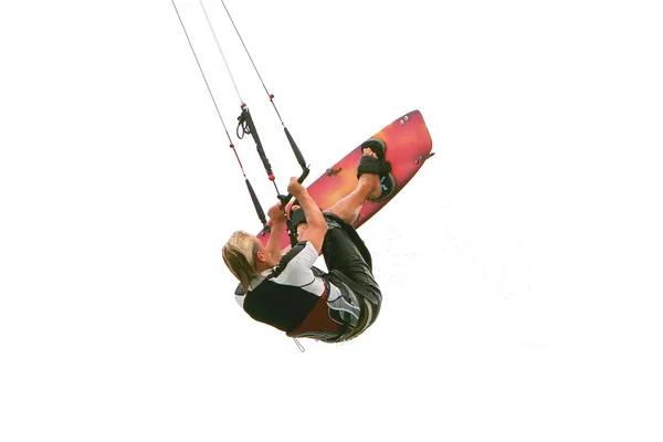 Kitesurfer in water drops isolated over white — Stock Photo, Image