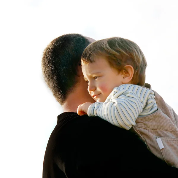 Pai e filho sobre branco — Fotografia de Stock