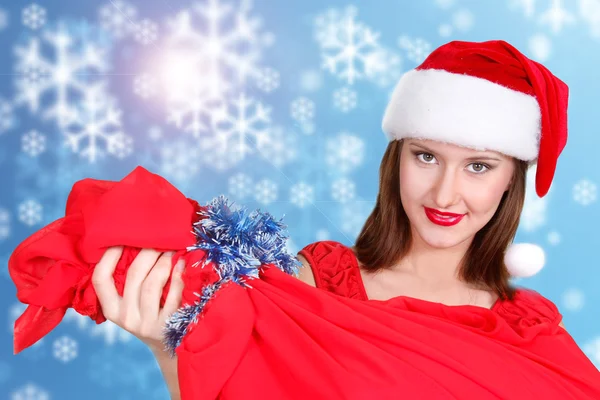 Santa girl on xmas background — Stock Photo, Image