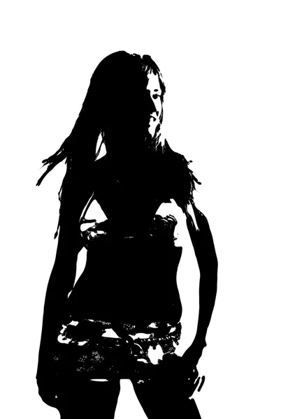 Young girl silhouette over white — Stock Photo, Image