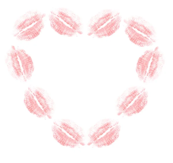 Heart from red lip imprints — Stock Photo, Image