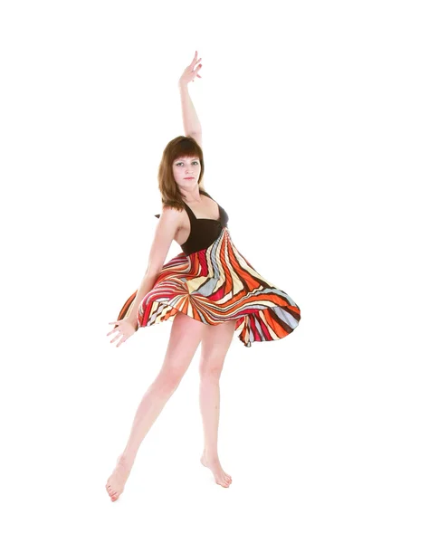 Dancing girl in action over white — Stock Photo, Image