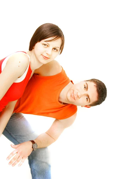 Jeune couple isolé sur blanc — Photo