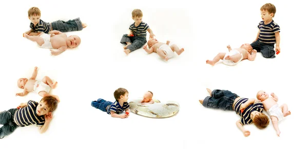 Brother and sister collection over white — Stock Photo, Image