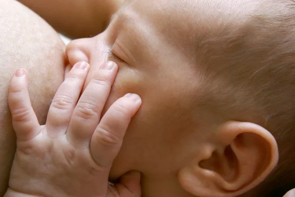 Κοντινό πλάνο νεογέννητο μωρό κοντά στήθος Εικόνα Αρχείου