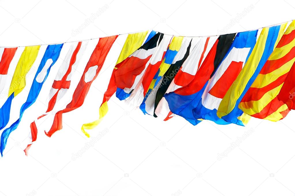flags of different countries over white