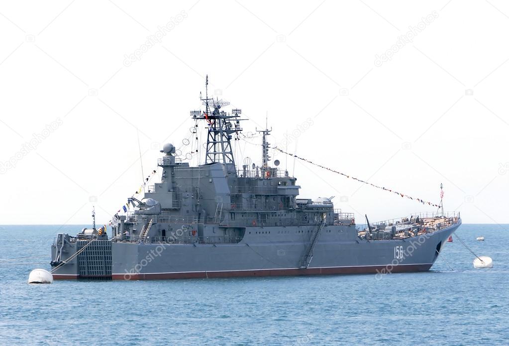 military ship over white
