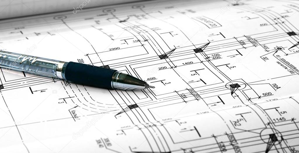 architectural plans and pen