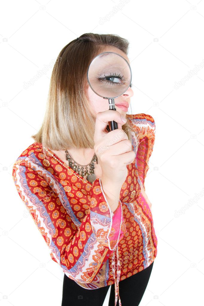 girl with magnifier glass