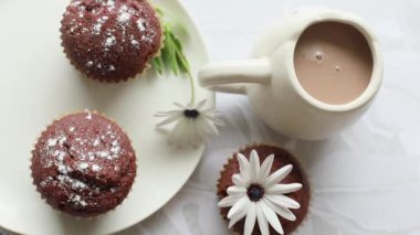 Kahvaltıda ya da tatlıda ev yapımı kekler, açık beyaz-gri arka planda kekler.