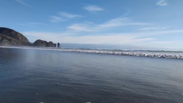 Paesaggio marino con onde e acqua, vista sulla spiaggia della Nuova Zelanda, destinazione del viaggio — Video Stock