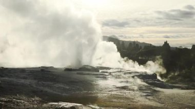Te Pui Pohuta gayzeri jeotermal volkanik park Rotorua Yeni Zelanda 'da. Yüksek kaliteli FullHD görüntüler