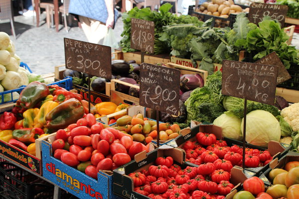 Vegetables at a Traditional Market in Rome Italy