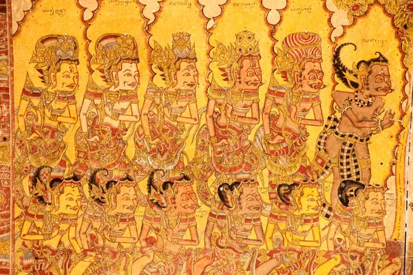 Traditional Gilded Wall Paintings in Kertagosa of Klungklung — Stock Photo, Image