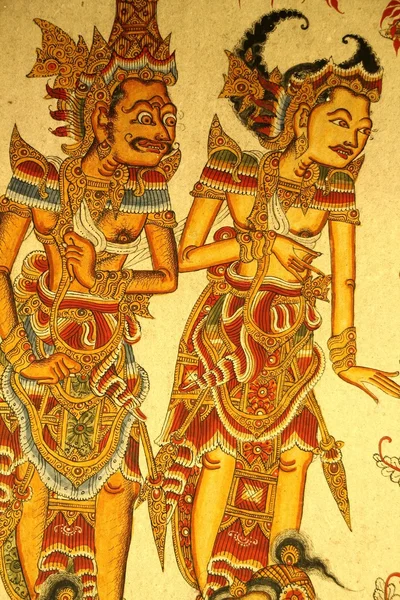 Traditional Indonesian Gilded Wayang Paintings in the Palace of — Stock Photo, Image