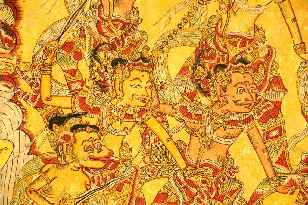 Traditional Indonesian Gilded Wayang  Paintings  in the 