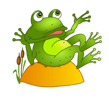 Cartoon frog lying on a rock clipart