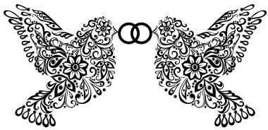 Düğün clipart, iki kuş siluet
