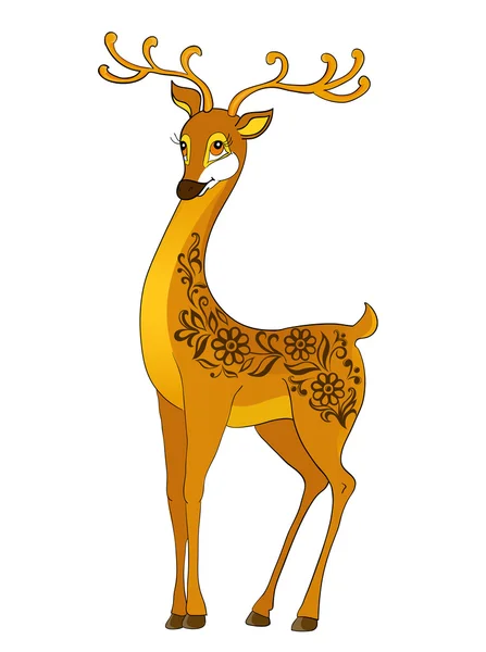 Dibujos animados de ciervos, con resumen floral — Vector de stock