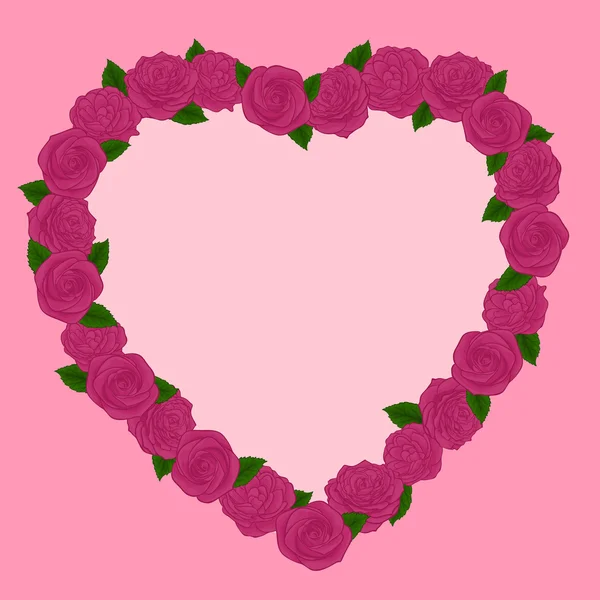Beautiful frame of pink roses in a heart — Stock Vector