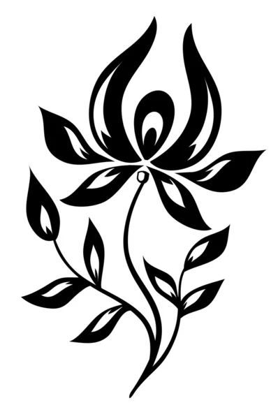 Beautiful black and white abstract flower. With leaves and flourishes ...