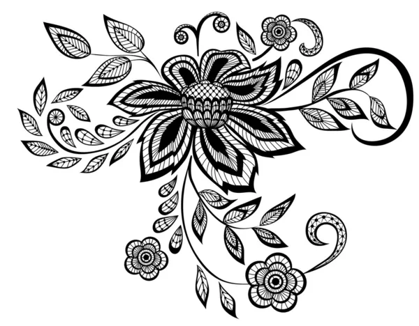 Hermoso elemento de diseño de patrón floral blanco y negro — Vector de stock