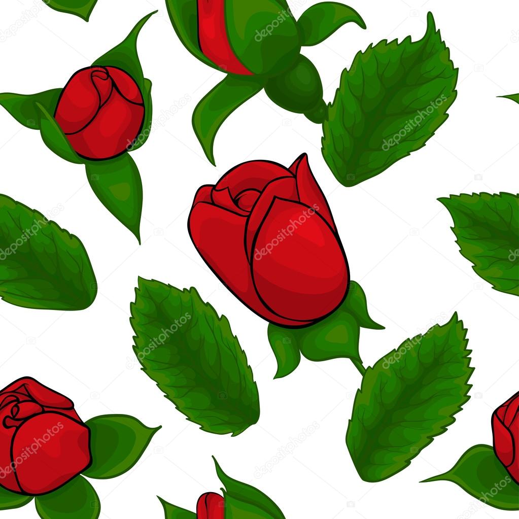 seamless pattern of red roses on a white background