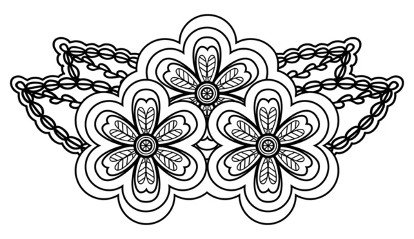 Resumo arranjo floral preto e branco na forma de ângulo de borda. Isolado sobre fundo branco — Vetor de Stock