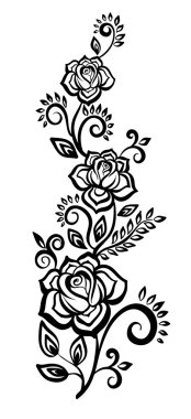 black-and-white flowers and leaves. Floral design element