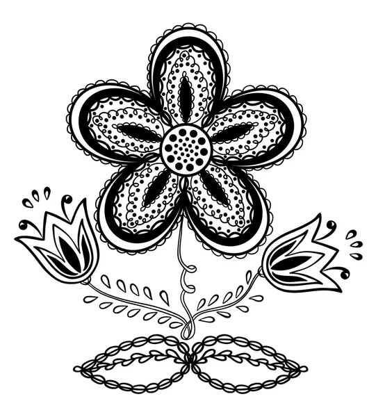 Vacker svart-vit blomma, hand ritning — Stock vektor
