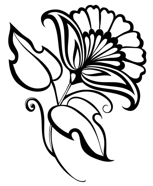 Schöne schwarz-weiße Blume im Retro-Stil — Stockvektor