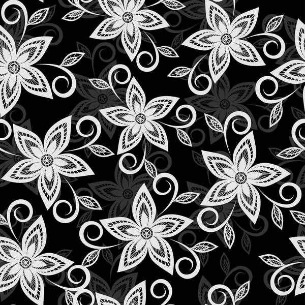 Vackra svarta och vita blommor bakgrund. spets blommor broderade cutwork — Stock vektor