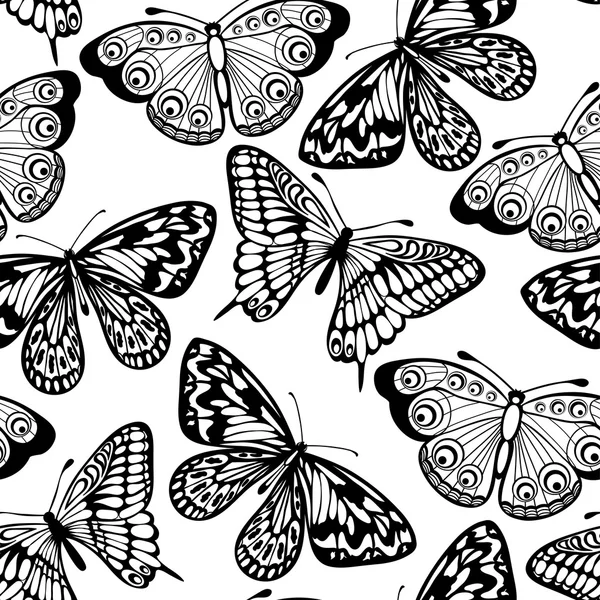 Hermoso fondo sin costuras de mariposas colores blanco y negro — Archivo Imágenes Vectoriales