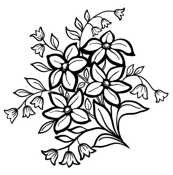 Bel arrangement floral, un contour noir sur fond blanc — Image vectorielle