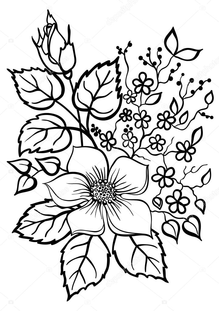 beautiful flower arrangement, a black outline on a white background