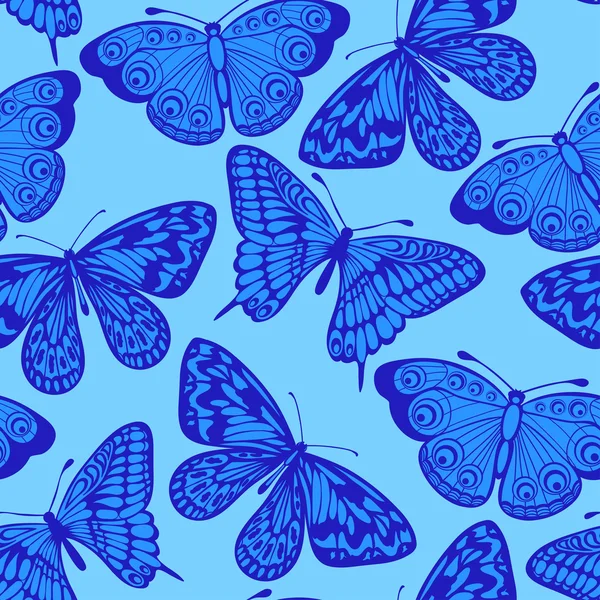 Schöner nahtloser Hintergrund, blauer Schmetterling. — Stockvektor