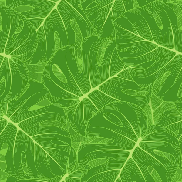 Бесшовный фон. Зеленые листья с чудовищным контуром — стоковый вектор