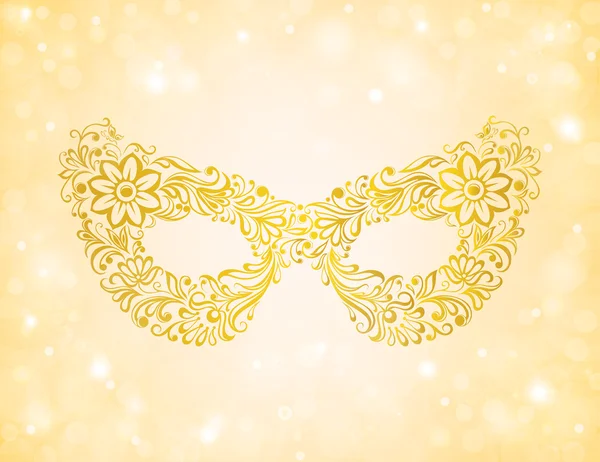Schöne Silhouette goldene Maske auf dem Hintergrund funkelt und Bokeh — Stockvektor