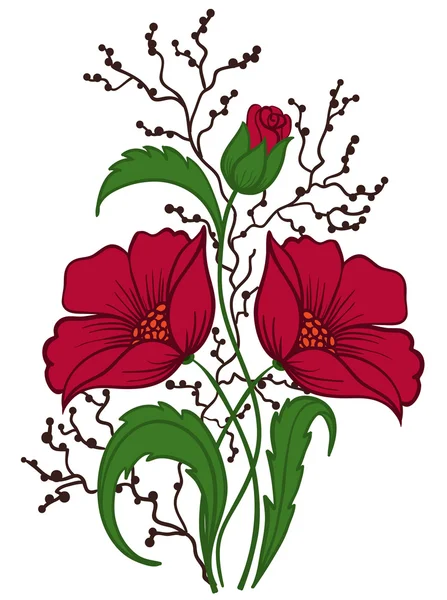 Hermoso arreglo floral dibujo a mano sobre un fondo blanco — Archivo Imágenes Vectoriales