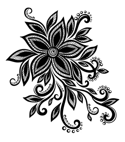 Hermosa flor en blanco y negro con encaje de imitación, ojales, elemento de diseño — Archivo Imágenes Vectoriales