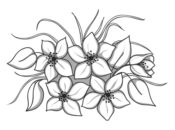 siyah-beyaz buket çiçek yaprak ve ot ile