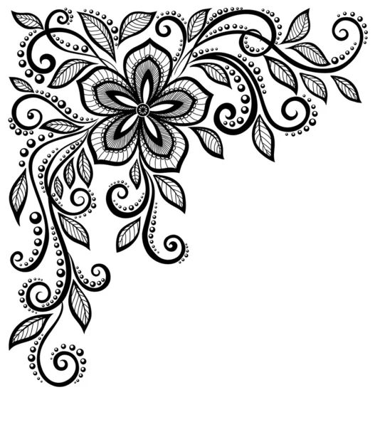 Hermosa flor de encaje en blanco y negro en la esquina. Con espacio para su texto y saludos — Vector de stock