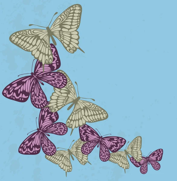 Fondo en el viejo estilo con mariposas voladoras. Muchas similitudes en el perfil del artista — Vector de stock