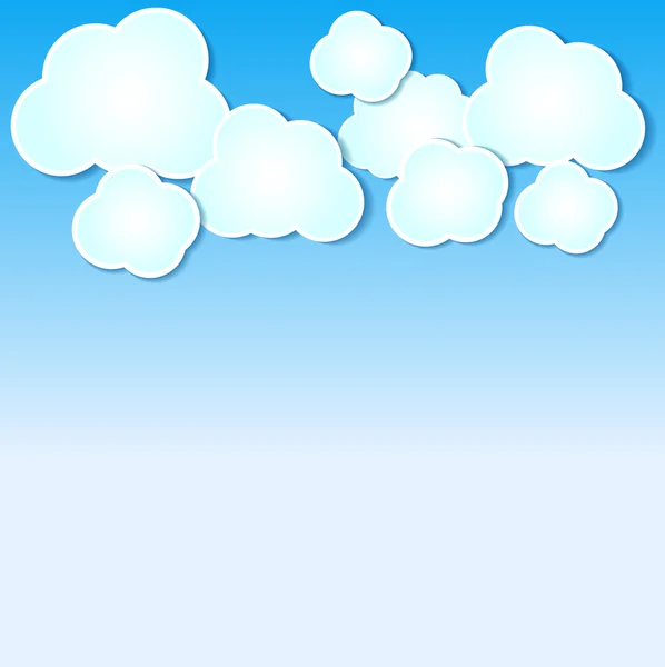 Arka plan mavi gökyüzü üzerinde kağıt bulutlar resimli. — Stok Vektör