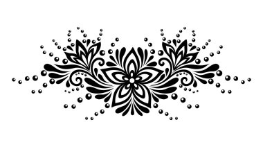 Siyah-Beyaz dantel çiçek ve yaprak üzerinde beyaz izole. retro tarzı çiçek tasarım öğesi.