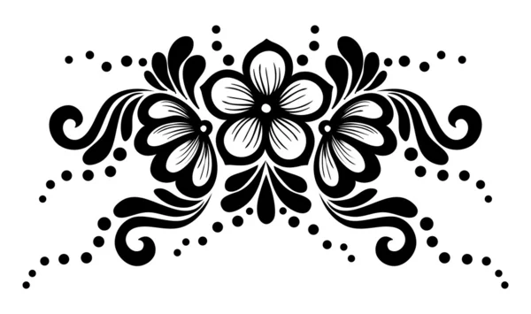 Black and white lace flowers and leaves isolated on white. Floral design element in retro style. — Stock Vector